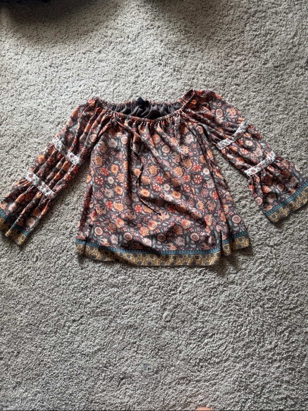 Jessica Simpson Floral Multicolor Elastic Off Shoulders Long Sleeve Shirt